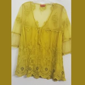 Schona Boho V Neck Beaded Top Sz Medium